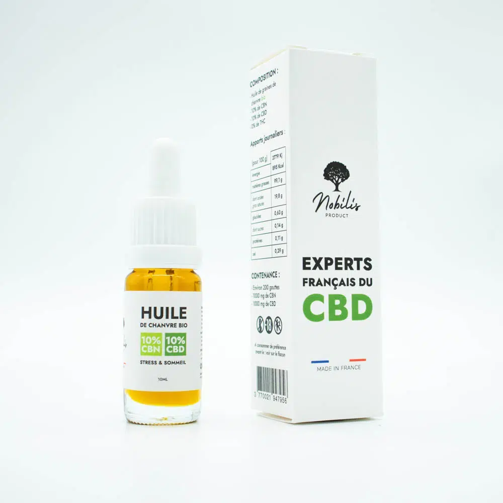 Huile 10% cbd 10% cbn - formule stress et sommeil - nobilis product - 10ml